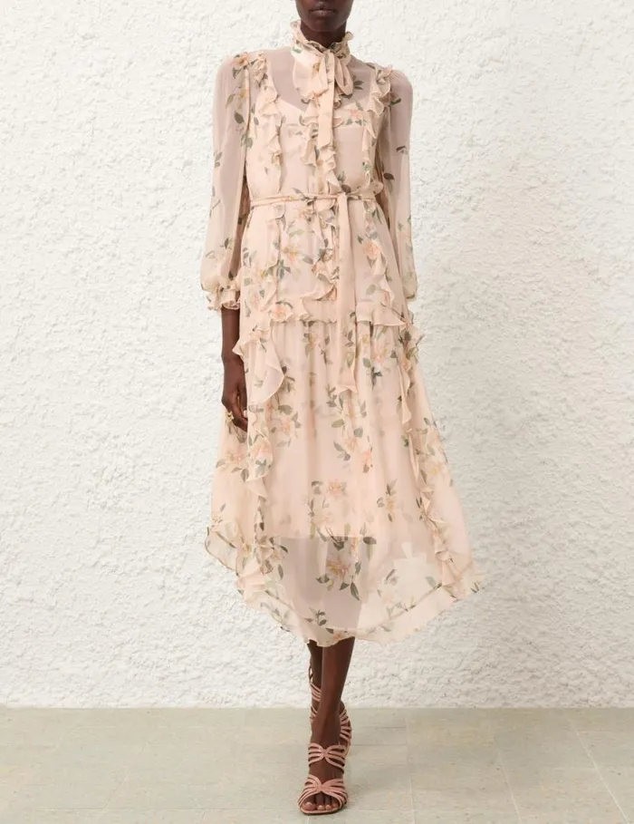 Zimmermann Dresses Natura Ruffle Midi Dress Coral Camellia 8211 Women
