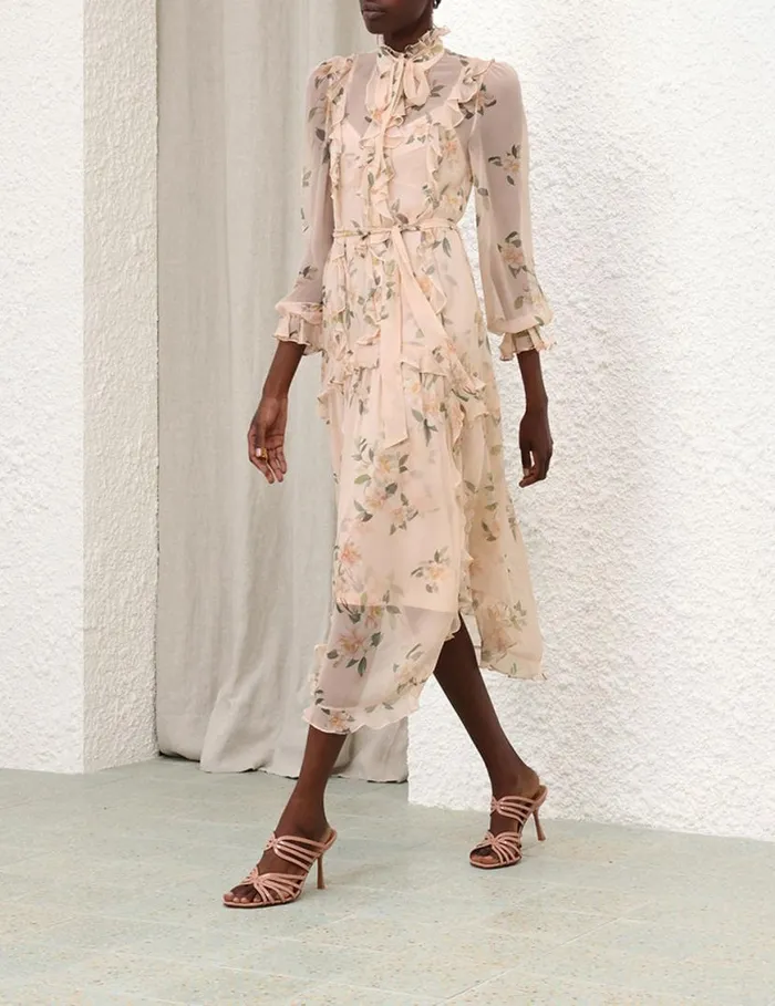 Zimmermann Dresses Natura Ruffle Midi Dress Coral Camellia 8211 Women