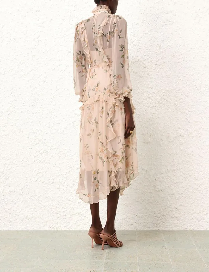 Zimmermann Dresses Natura Ruffle Midi Dress Coral Camellia 8211 Women