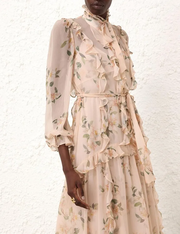 Zimmermann Dresses Natura Ruffle Midi Dress Coral Camellia 8211 Women
