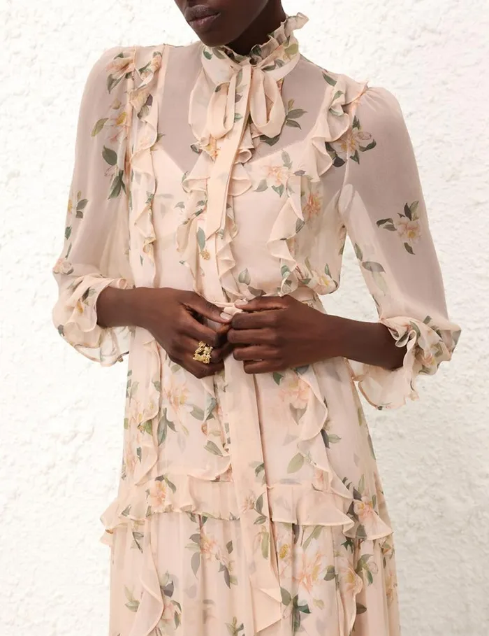 Zimmermann Dresses Natura Ruffle Midi Dress Coral Camellia 8211 Women