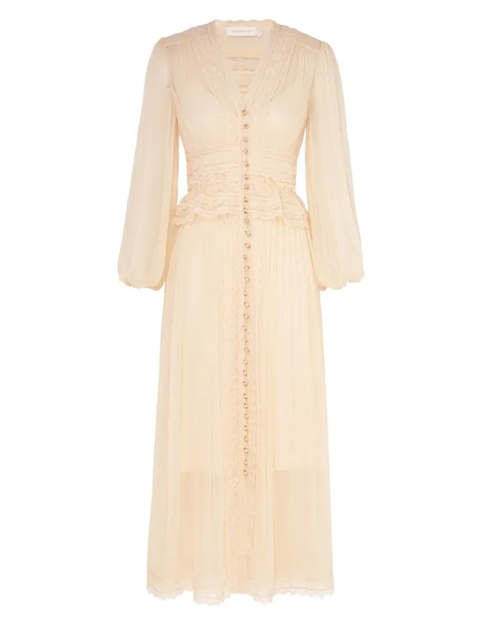 Zimmermann Dresses Natura V Neck Button Midi Buff 8211 Women
