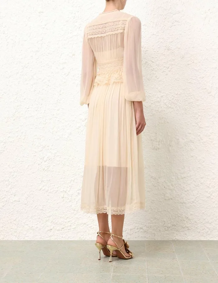 Zimmermann Dresses Natura V Neck Button Midi Buff 8211 Women