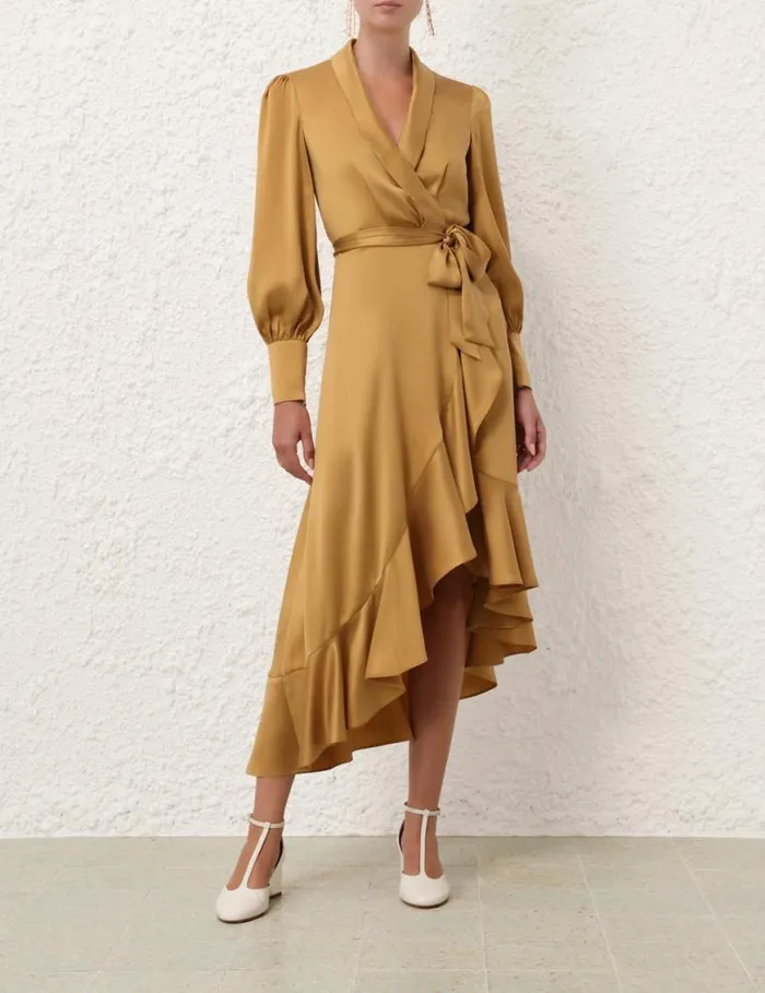 Zimmermann Dresses Silk Wrap Midi Dress Honey 8211 Women