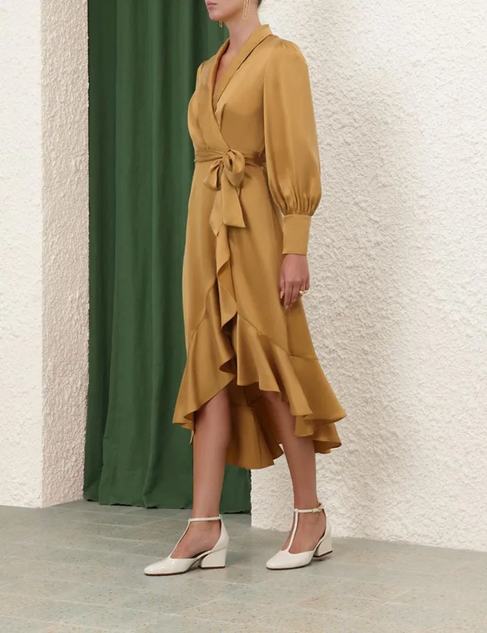 Zimmermann Dresses Silk Wrap Midi Dress Honey 8211 Women