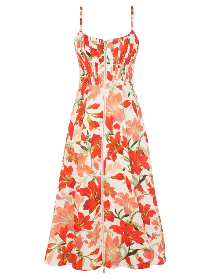 Zimmermann Dresses Tranquillity Zipped Midi Dress Red Lily 8211 Women