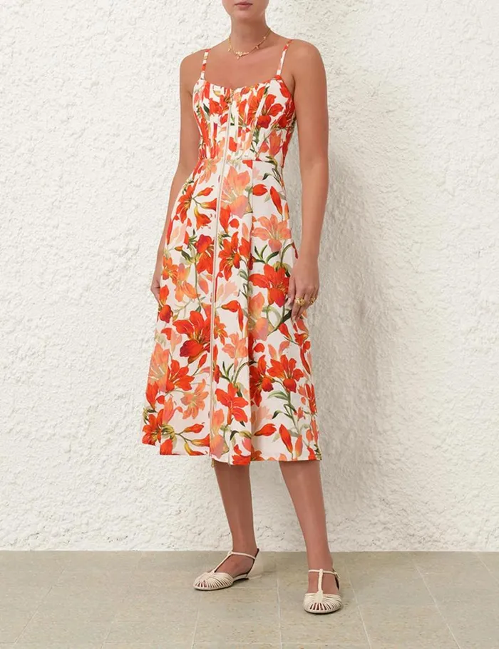 Zimmermann Dresses Tranquillity Zipped Midi Dress Red Lily 8211 Women