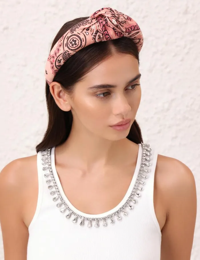 Zimmermann Hair Accessories Printed Linen Headband Pink Bandana 8211 Women