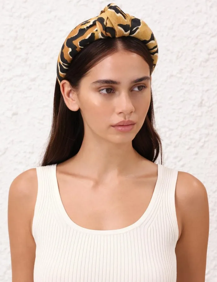 Zimmermann Hair Accessories Printed Linen Headband Tan Tiger 8211 Women