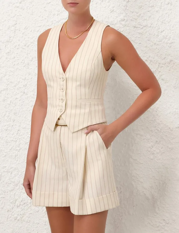 Zimmermann Jackets and Coats Tranquillity Waistcoat Cream Pinstripe 8211 Women