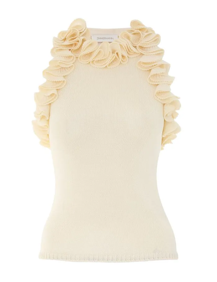Zimmermann Knitwear Matchmaker Ruffle Neck Top Cream 8211 Women