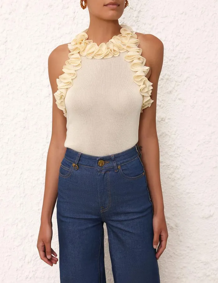 Zimmermann Knitwear Matchmaker Ruffle Neck Top Cream 8211 Women