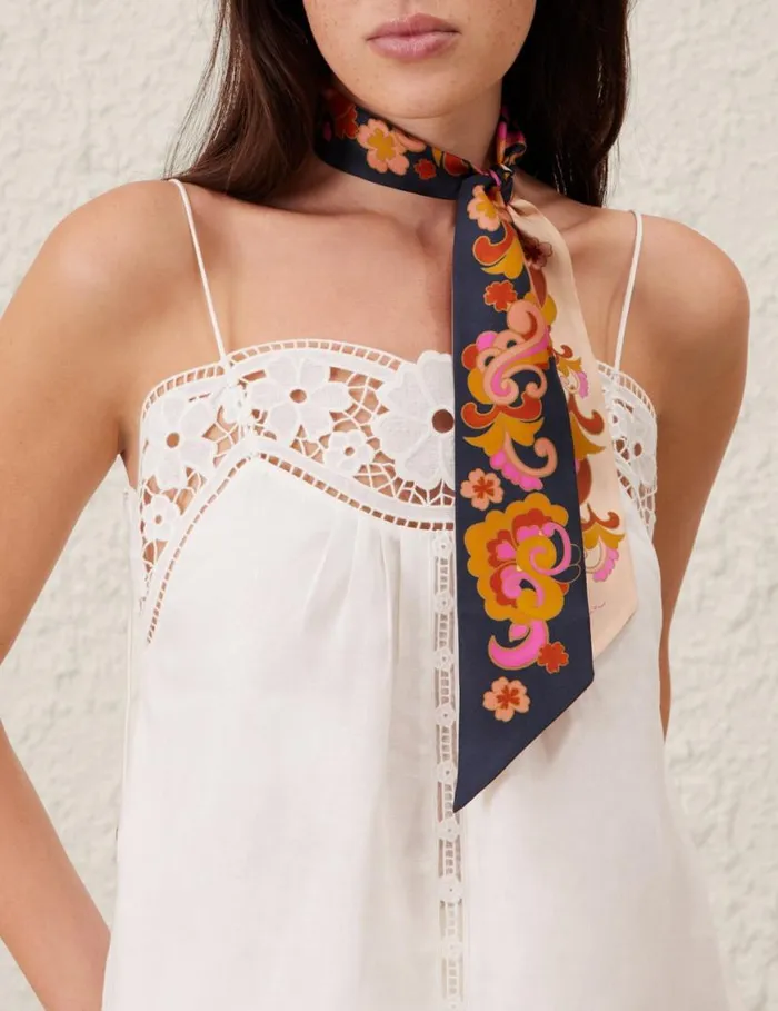 Zimmermann Scarves Printed Silk Ribbon Scarf Cream Paisley 8211 Women