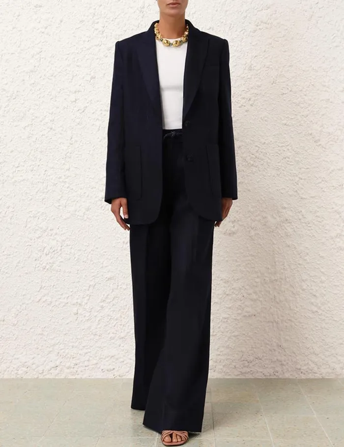 Zimmermann Shorts and Pants Natura Linen Wide Leg Pant Navy 8211 Women