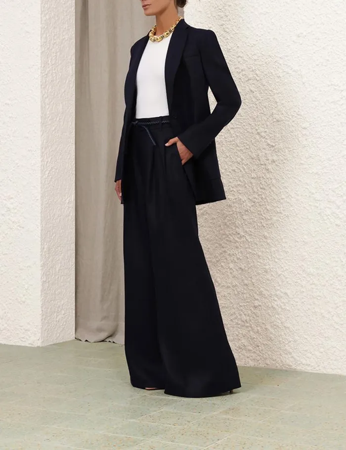 Zimmermann Shorts and Pants Natura Linen Wide Leg Pant Navy 8211 Women