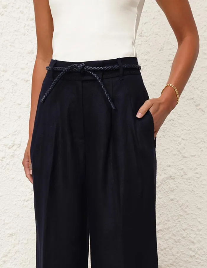 Zimmermann Shorts and Pants Natura Linen Wide Leg Pant Navy 8211 Women
