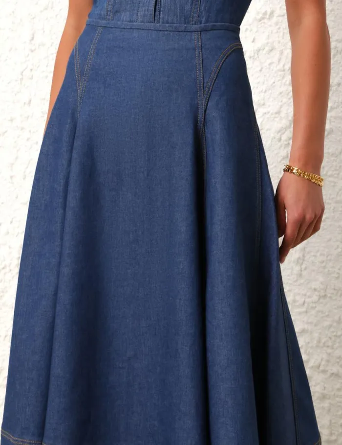 Zimmermann Skirts Matchmaker Denim Flare Skirt Railway Blue 8211 Women