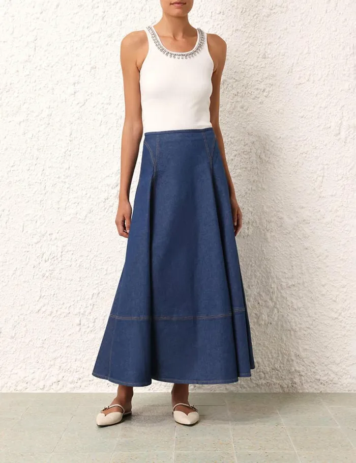 Zimmermann Skirts Matchmaker Denim Flare Skirt Railway Blue 8211 Women