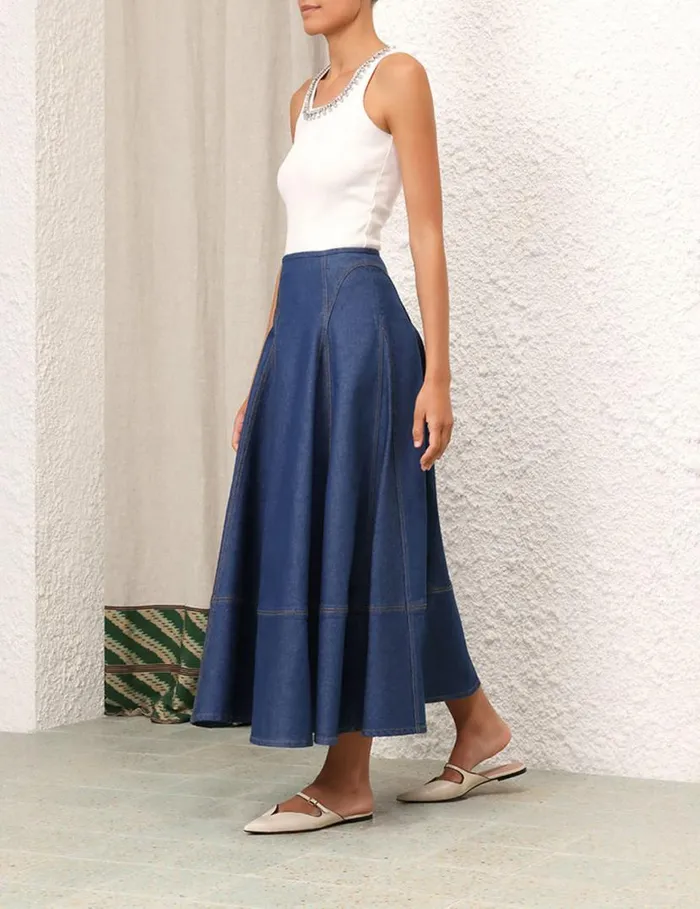 Zimmermann Skirts Matchmaker Denim Flare Skirt Railway Blue 8211 Women