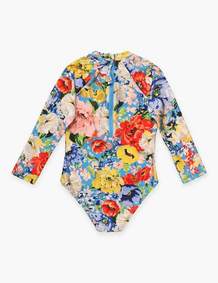 Zimmermann Swimwear Alight Long Sleeve 1PC Blue Floral 8211 Kids