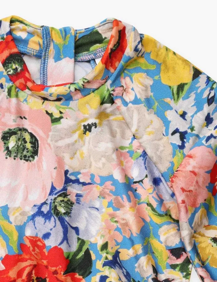Zimmermann Swimwear Alight Long Sleeve 1PC Blue Floral 8211 Kids
