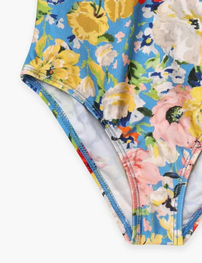 Zimmermann Swimwear Alight Long Sleeve 1PC Blue Floral 8211 Kids
