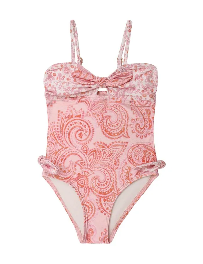 Zimmermann Swimwear Ottie Tie Front 1PC Pink Paisley 8211 Kids