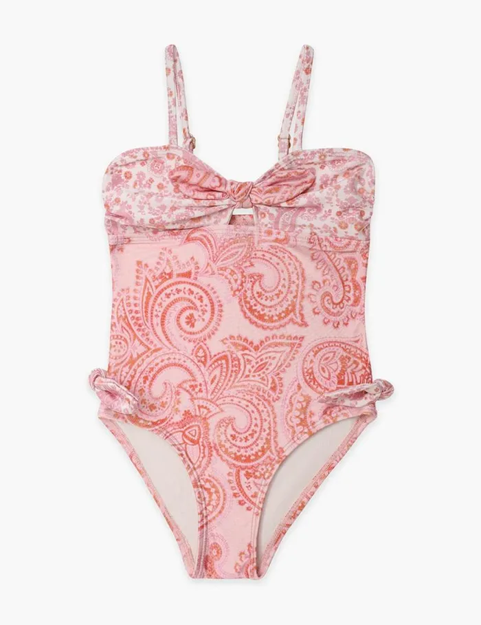 Zimmermann Swimwear Ottie Tie Front 1PC Pink Paisley 8211 Kids