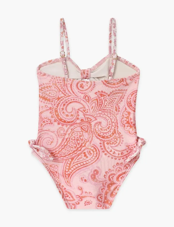 Zimmermann Swimwear Ottie Tie Front 1PC Pink Paisley 8211 Kids