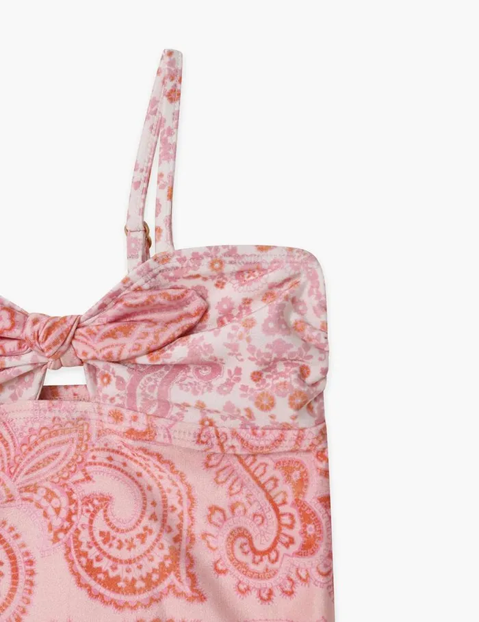 Zimmermann Swimwear Ottie Tie Front 1PC Pink Paisley 8211 Kids