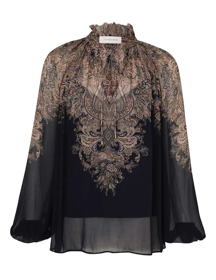 Zimmermann Tops Natura Billow Blouse Navy Paisley 8211 Women