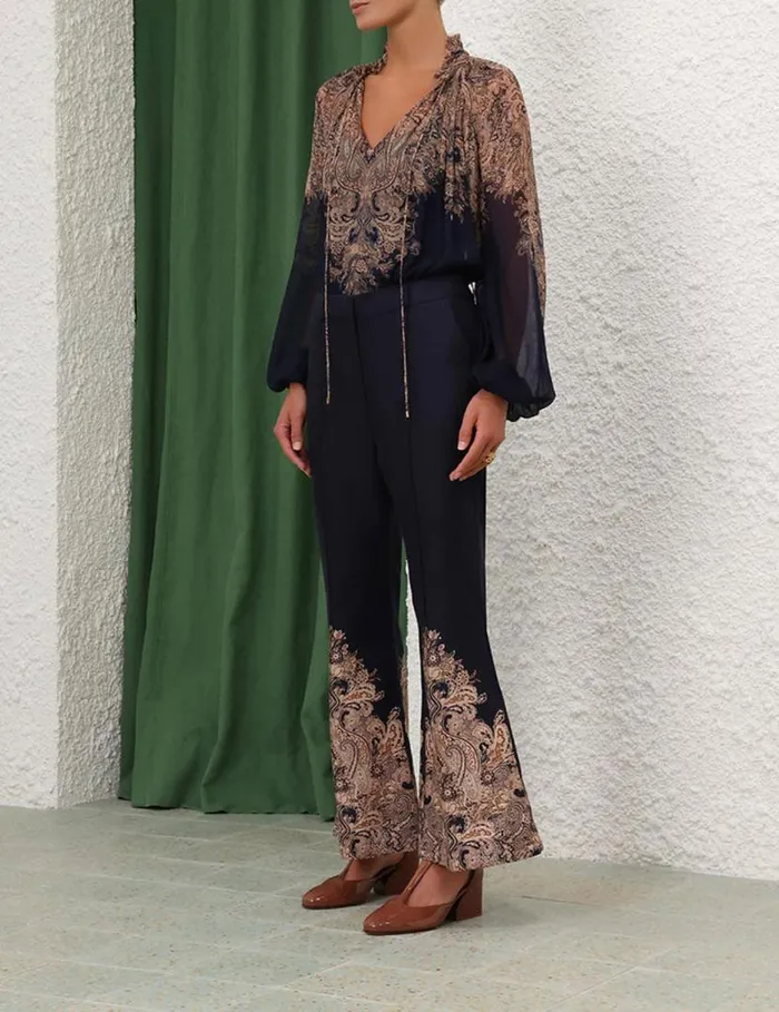 Zimmermann Tops Natura Billow Blouse Navy Paisley 8211 Women