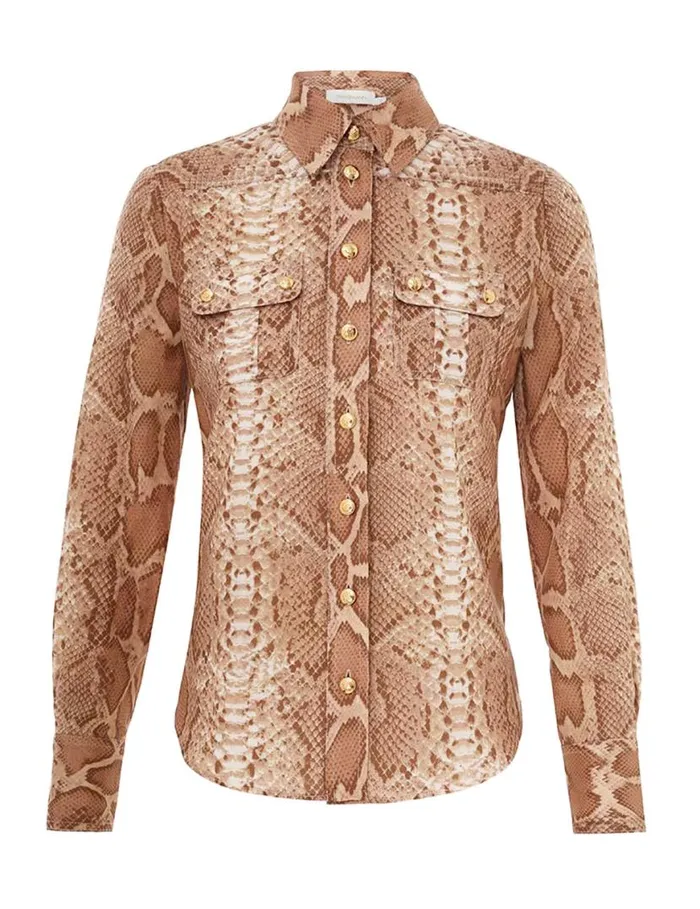 Zimmermann Tops Natura Safari Body Shirt Tan Snake 8211 Women