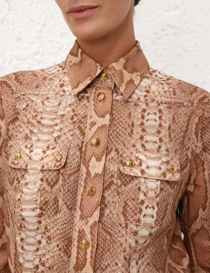 Zimmermann Tops Natura Safari Body Shirt Tan Snake 8211 Women