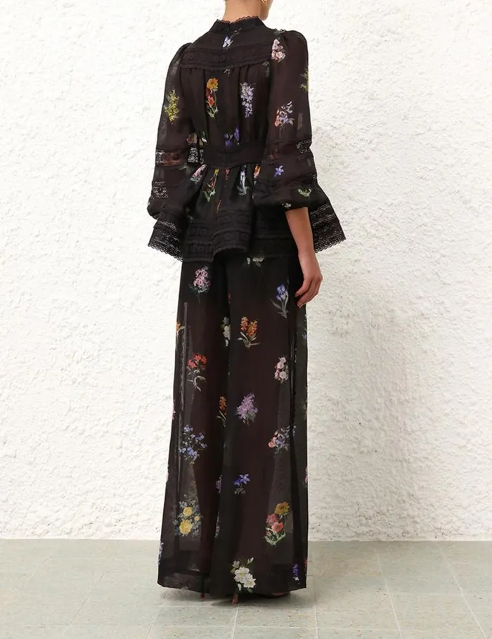 Zimmermann Tops Natura V Neck Lace Blouse Multi Botanical Black 8211 Women