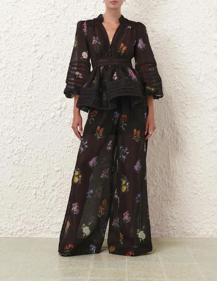 Zimmermann Tops Natura V Neck Lace Blouse Multi Botanical Black 8211 Women