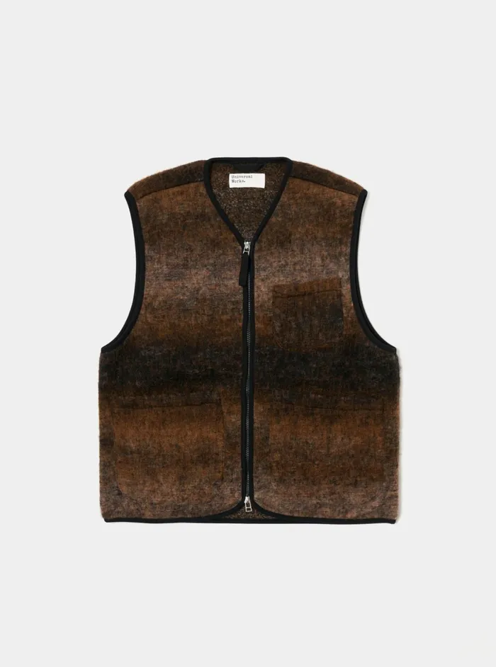 Zip Gilet In Brown Ombre Fleece Men Universal Works Waistcoats and Gilets