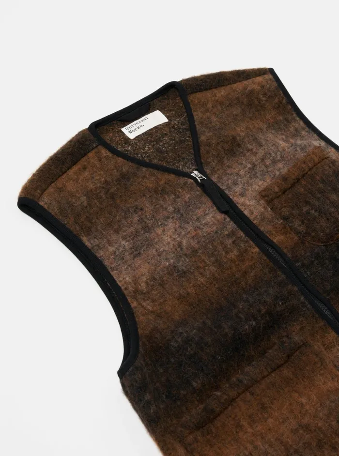 Zip Gilet In Brown Ombre Fleece Men Universal Works Waistcoats and Gilets